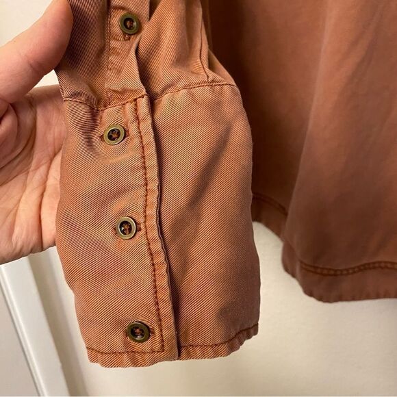 Free People Under Your Spell 100% Tencel orange long sleeve lace up blouse Top L - Picture 6 of 13